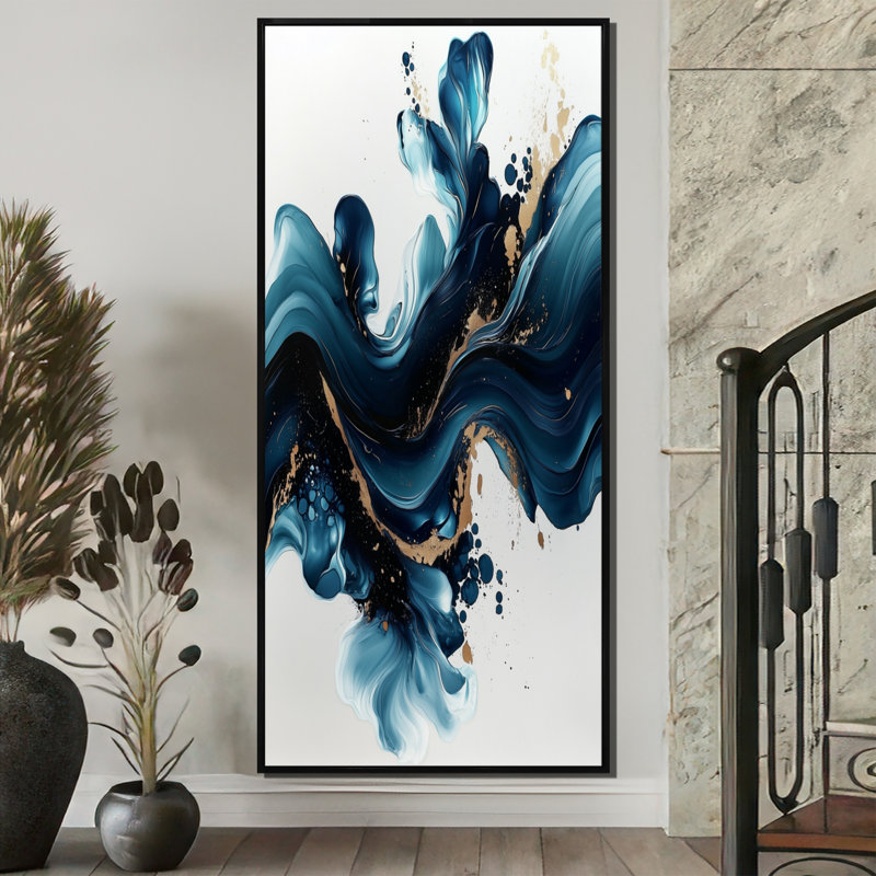 Golden Coastal Rainbow Of Liquid Ink III - Liquid Ink Framed Prints, 60" H x 28" W, Black, Floater Framed Print
