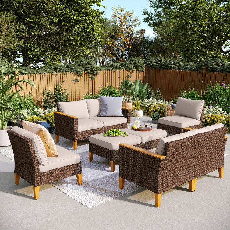 All Weather Wicker/Rattan 8 - Person Seating Group with Cushions