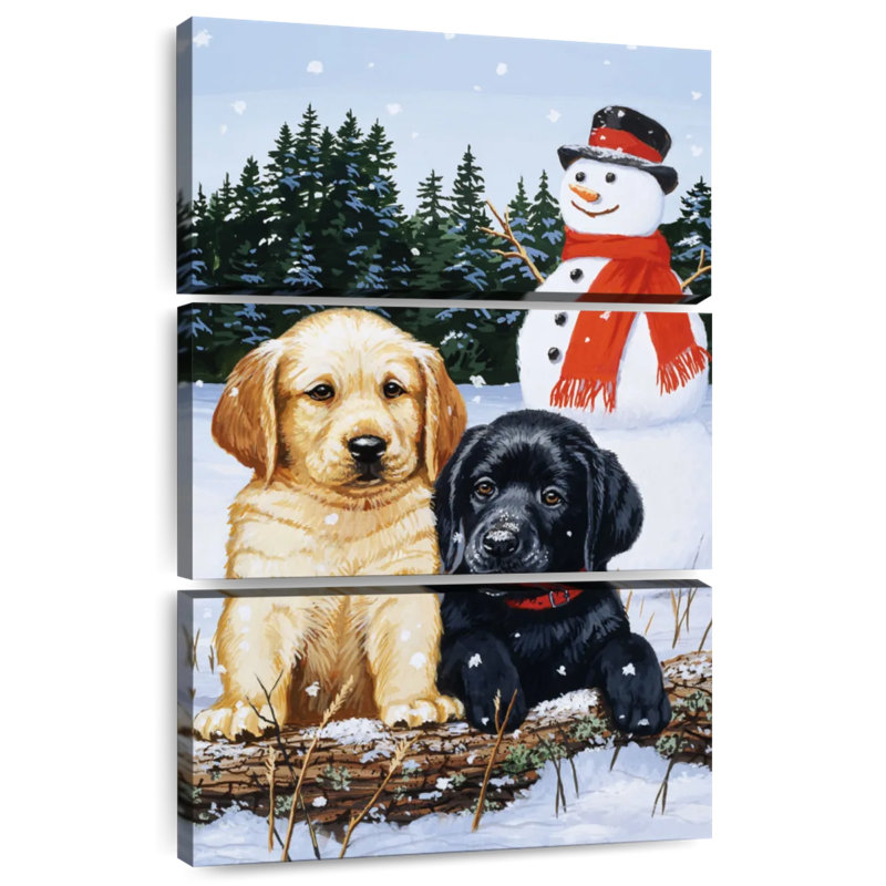Chiots Brampt Lab avec bonhomme de neige