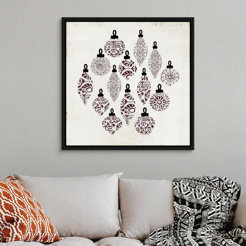 Motif d’ornement-reproduction d’art sur toile, 38" H x 38" W x 1.75" D, Cadre noir