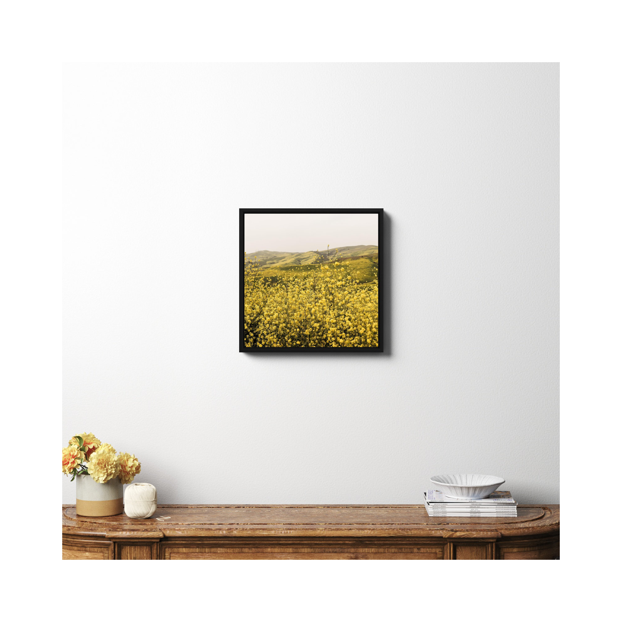 Spring Is Here Yellow Wildflowers by By Brije, Black Framed Canvas, No, 20" H x 20" W x 2" D