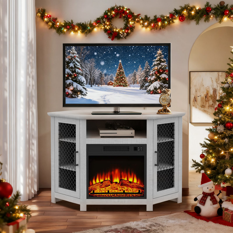 Clotile 45'' Electric Corner Fireplace TV Stand with Storage for TVs up to 55", Light Gray