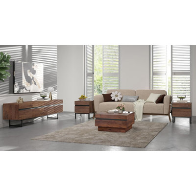 Nellie Modern Living Room Table Sets Of 4, 70 Inch TV Stand, 1 Square Coffee Table With Tempered Glass Top, 2 End Table With Drawers For Living Room, Entertainment Center, Console Table