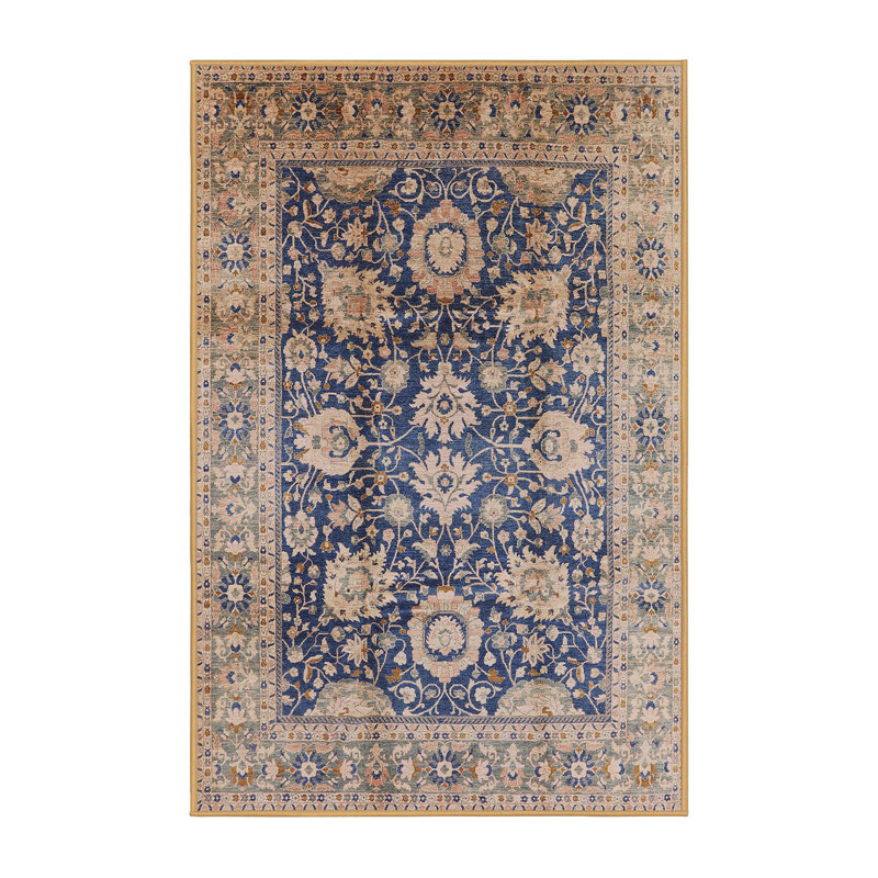 Tapis oriental bleu marine / beige Mamigon, Tapis de couloir 2 pi x 5 pi