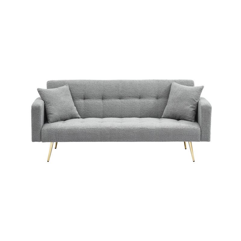 71.7 - Inch Grey Bed With Fleece, Modern Design For Living Space, Solid Wood Frame, Metal Legs, 2 Seats, Included Pillows Suitable Room, Throw Pillows, Quick And Easy Assembly