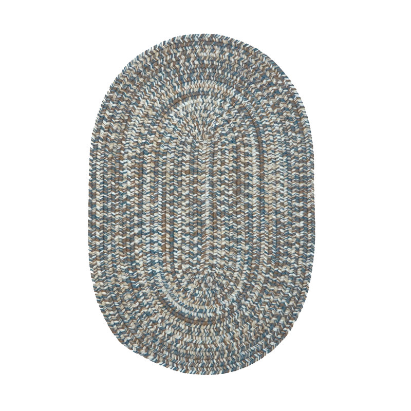Canealus Braided Indoor/Outdoor Area Rug in Blue/Beige/White, Oval 5' x 8'
