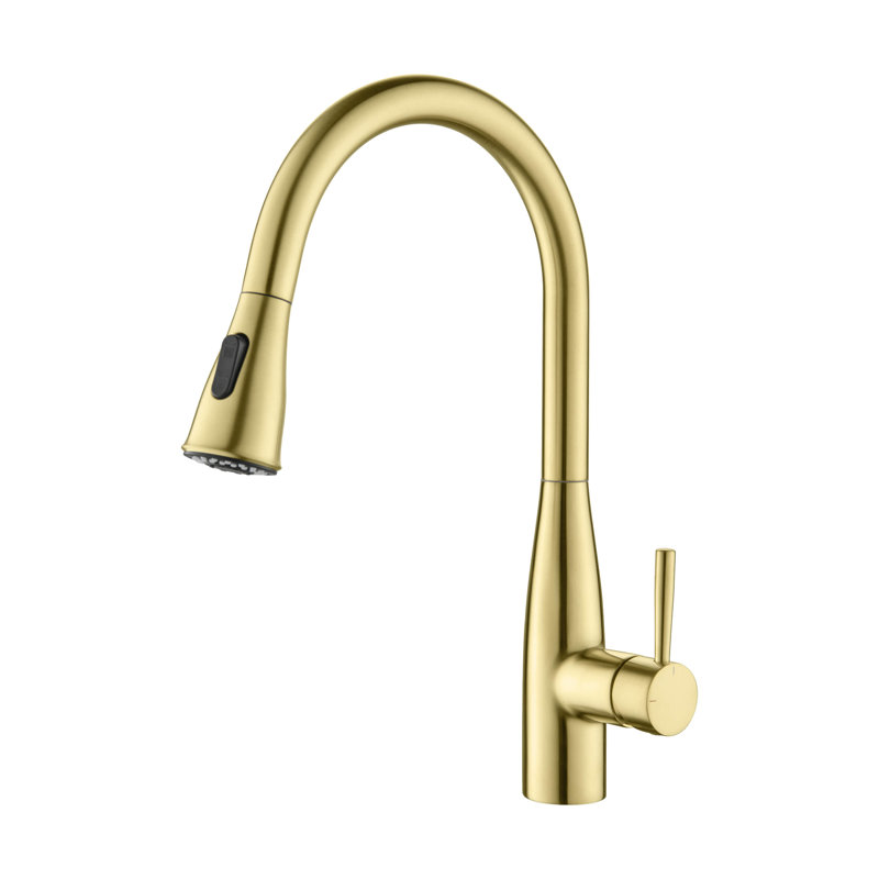 Bari-T Pull Down Single Handle Kitchen Faucet, Brushed Gold