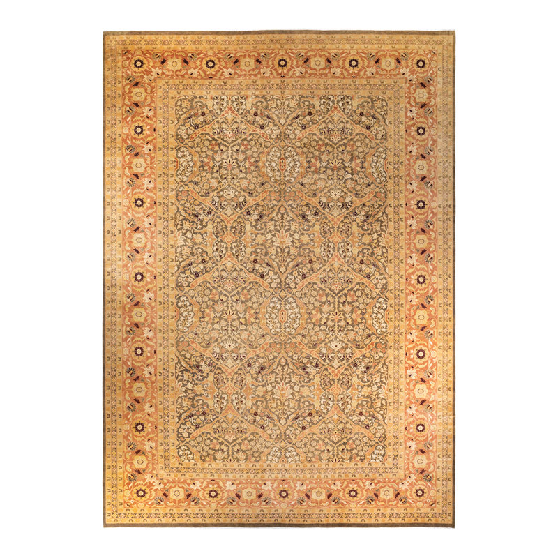 Tapis vert Haynie en laine noué à la main 12 pi 1 po x 17 pi 7 po