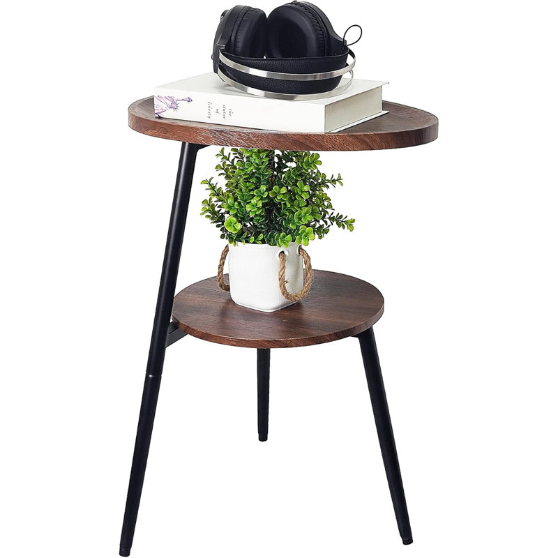 2 Tier Accent Table Nightstand Bedside Table with Metal Frame