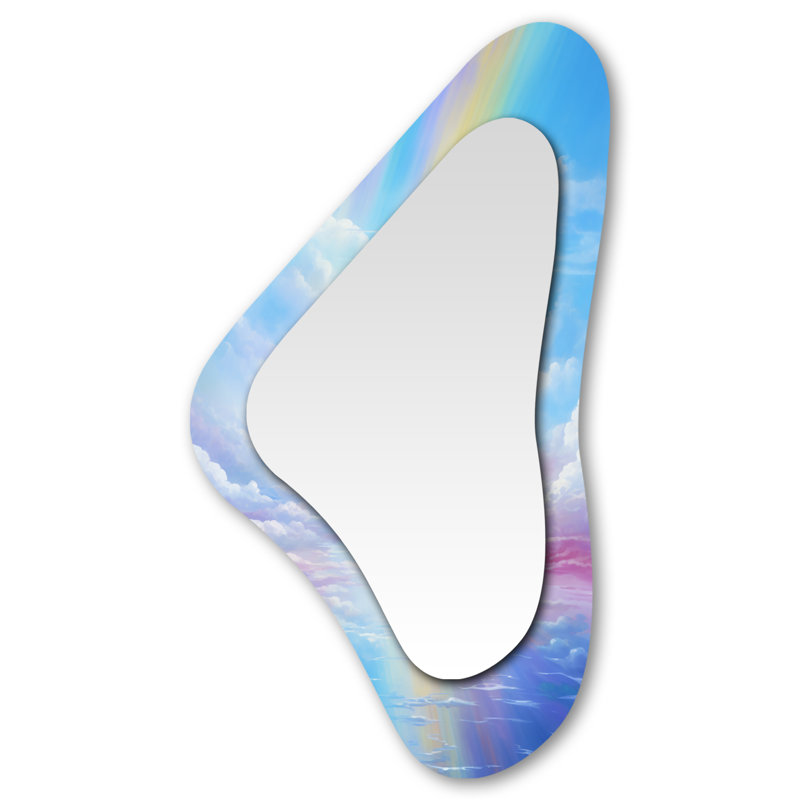 Rainbow In Pink Clouds Blue Sky - Clouds Asymmetric Large Mirror, Traditional Unique Shape