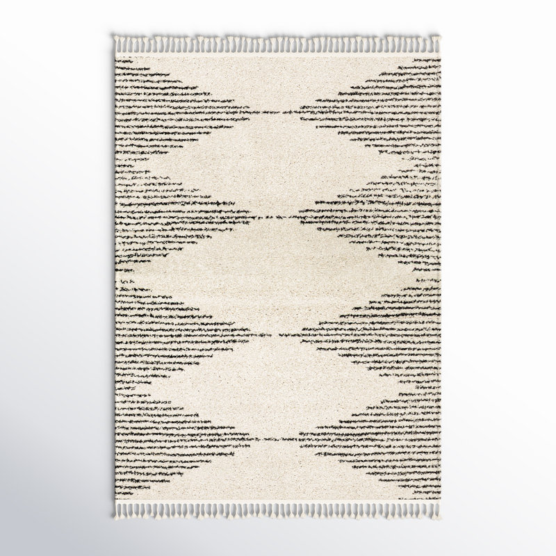 Reserve Trellis Shag Area Rug for Living Room Bedroom Dining Room Nursery, Off White/Charcoal, Rectangle 5'3'' x 7'7''