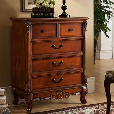 American Country Style Birch Wood Carved Accent Chest