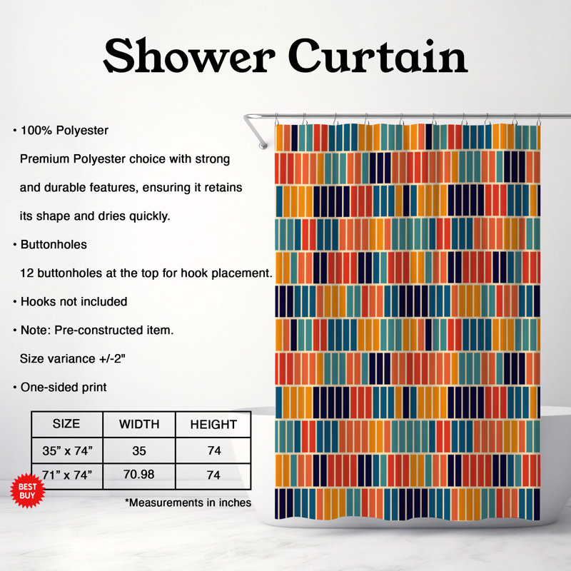 Rideau de douche standard 1 pièce Retro Spectrum Colors, H 74 po x l 71 po