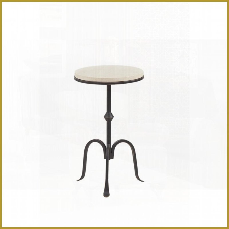 Table basse ronde en marbre avec structure en métal noir, entièrement assemblée, facile à nettoyer pour le salon, la chambre à coucher