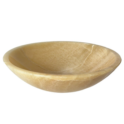 16" L X 16" W X 5.3" H Honey Beige Onyx Circular Vessel Bathroom Sink With Unique Veining