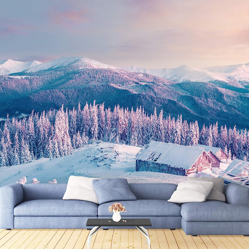 Mur de neige paysage de forêt, L 144 po x l 100 po
