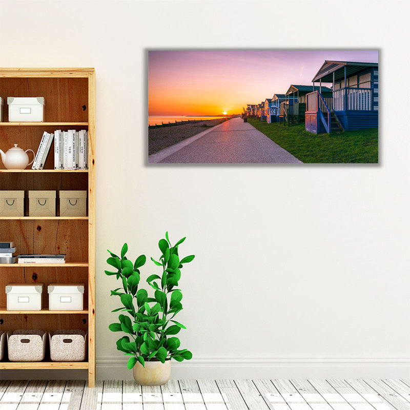 «Beach Huts at Sunset», reproduction d'art sur toile, H 30 po x l 60 po