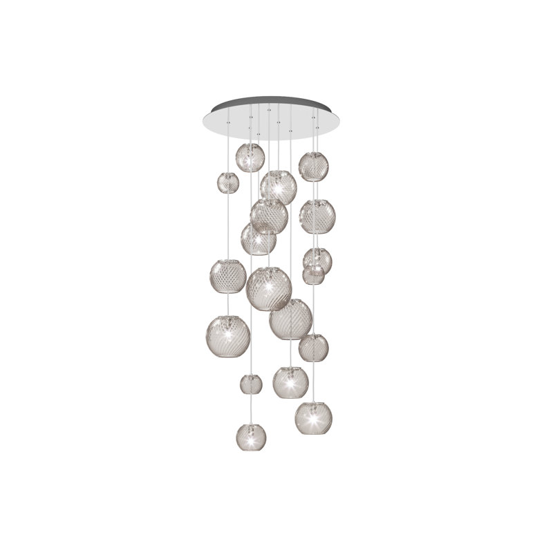 Oto Suspension R55 Crystal Striped Glass Satin Nickel G9 Ul, Mirrored Steel, Smoky Striped