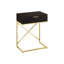 Table d'appoint de salon moderne avec tiroir - finition brune, structure contemporaine en métal doré pour compartiment de rangement, surface chaude, design