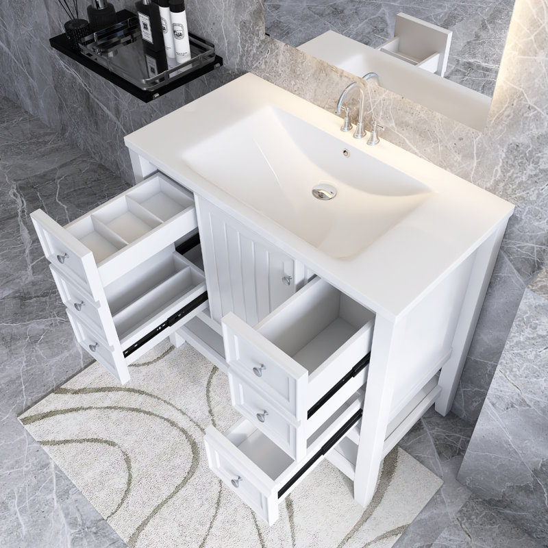 Ensemble de meuble-lavabo simple 36 po avec plateau en céramique Sonaya, Blanc