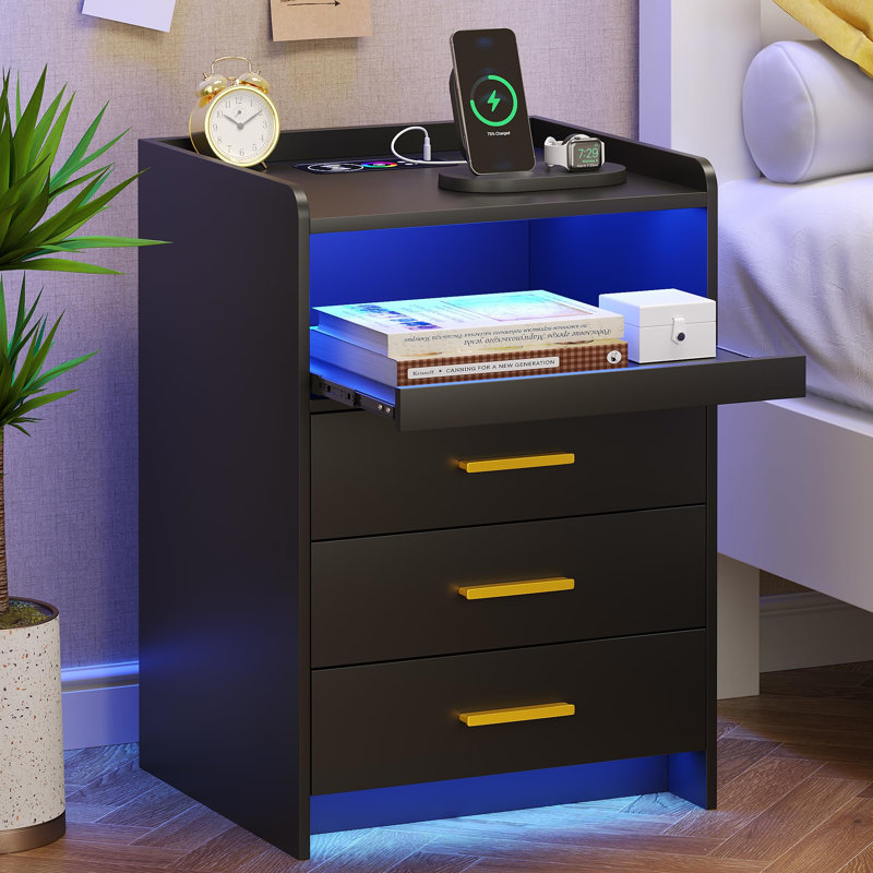 45cm W Manufactured Wood Bedside Table, Black