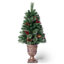 Arbre de Noël artificiel illuminé 4 pi / 5 pi dans un pot à fleurs en forme d'urne - Arbre de Noël artificiel en pot avec pommes de pin, baies rouges et 8 lumières DEL pour l'entrée-2099728674-2099728676