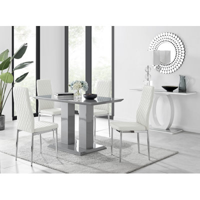 5-Piece Wood Dining Table Set with 4 Faux Leather Upholstered Chairs and Rectangular Table