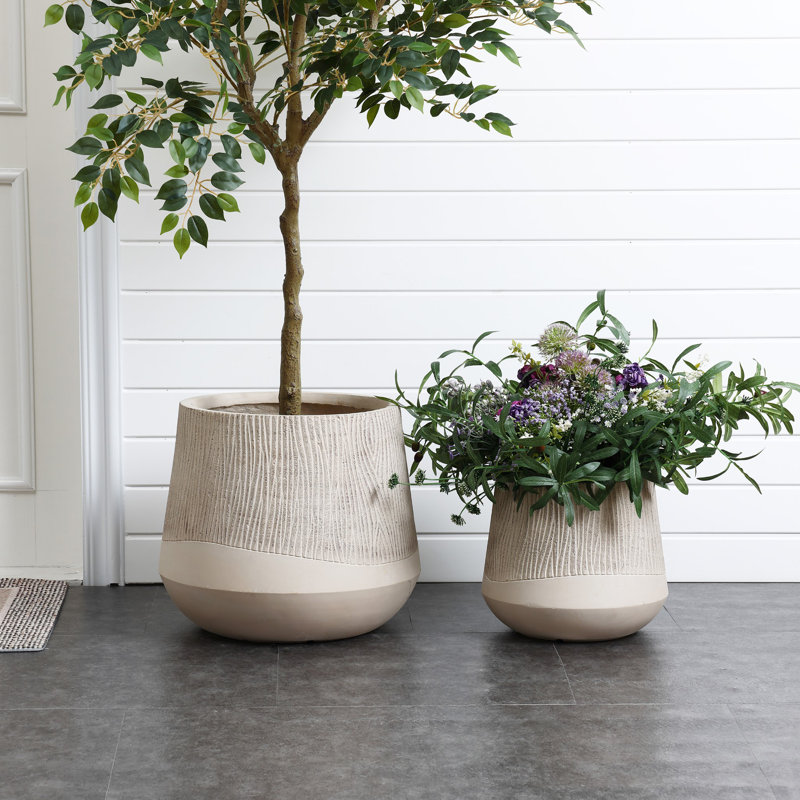 Jardinière ronde et fuselée, pot à fleurs MgO intérieur et extérieur à deux tons avec trou de drainage