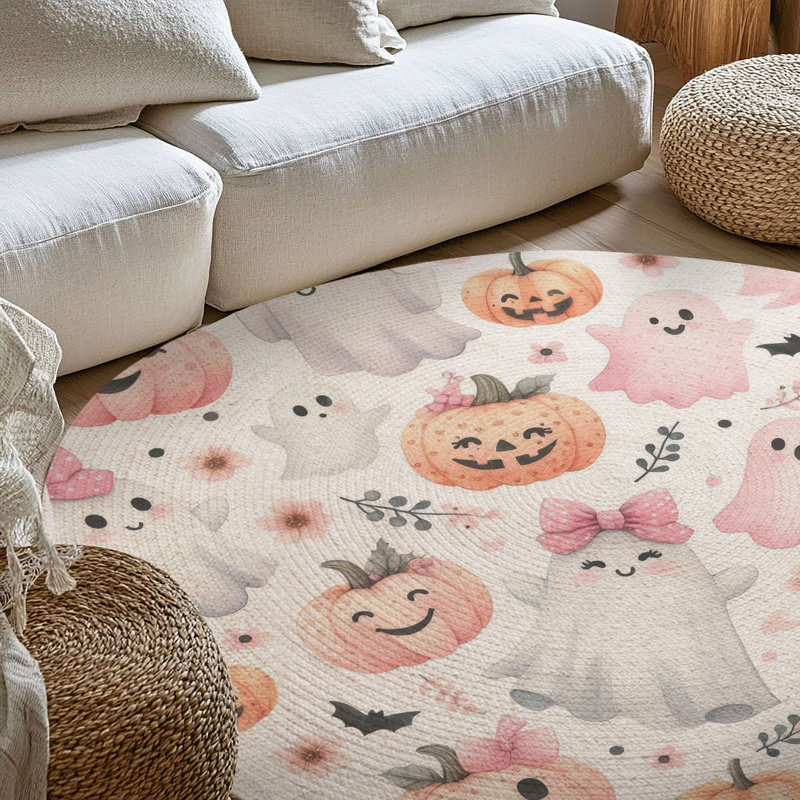 Tapis tressé Spooky Gourds, Rond 5 pi