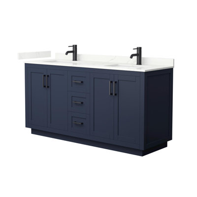 Meuble-lavabo double autoportant de 66 po avec plateau en quartz Miranda