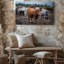 Toile dans un tableau campagnard serein, une vache brune avec un riche art mural-1372541443