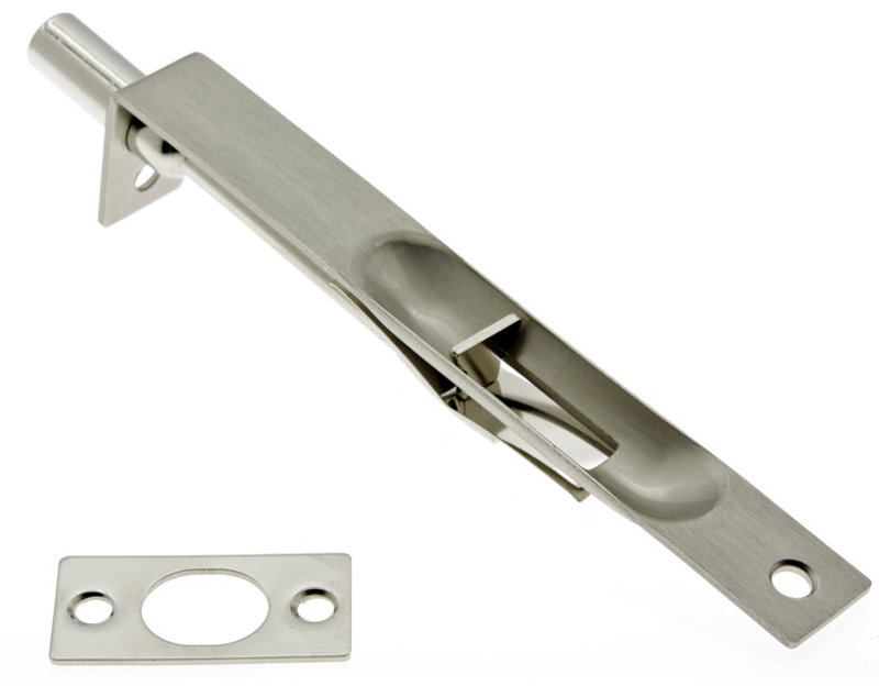 Solid Brass Flush Bolt with Square End, Satin Nickel