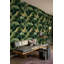 Papier peint botanique foncé avec feuilles de ginkgo et feuillage vert amovible-1705721654