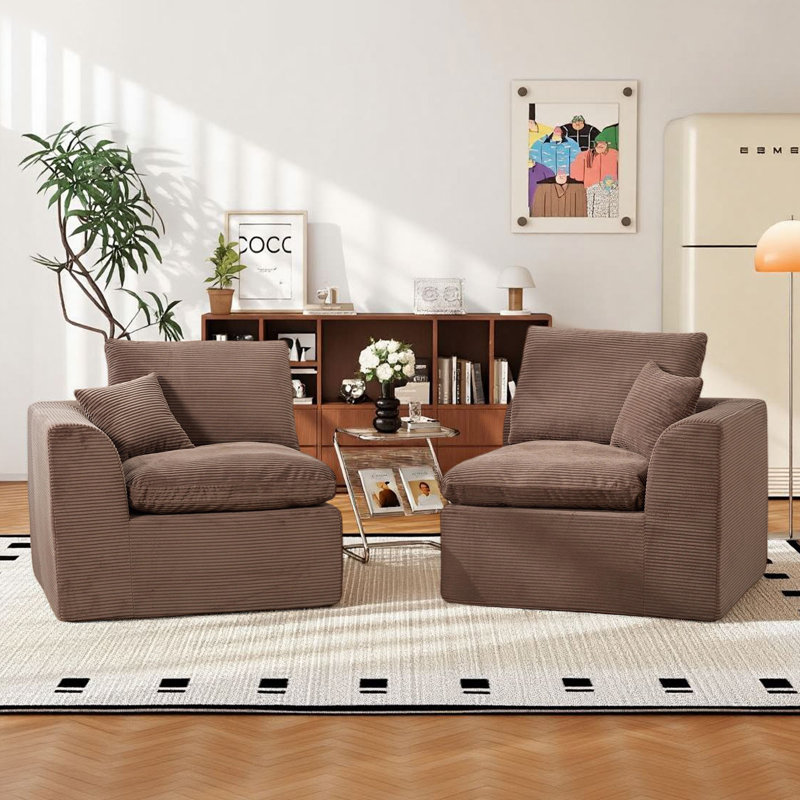 Canapé modulaire à compression modulaire en velours côtelé 80,3 po, Brun