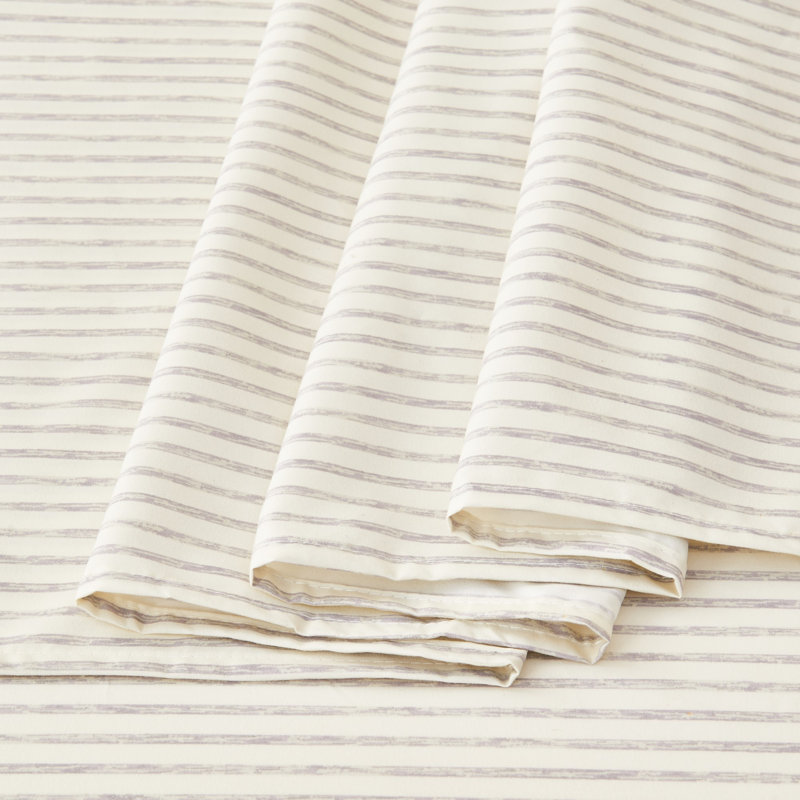 Twin Light Grey Striped Microfiber Sheet Set