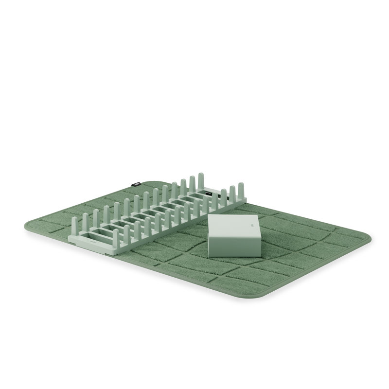 Tapis de vaisselle avec support Udry Ultra, absorbant, imperméable et lavable - Protégez vos comptoirs, Vert