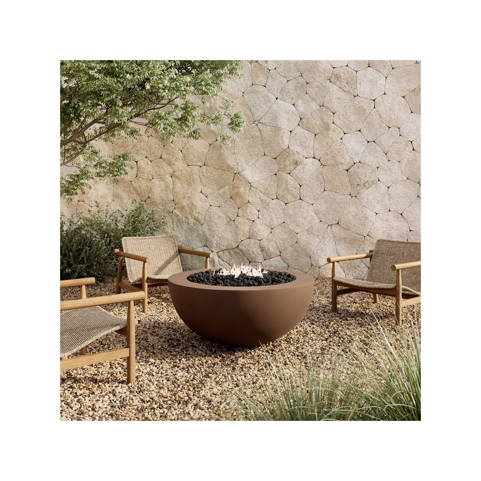 Round Fire Pit Table, Propane, Clay Concrete