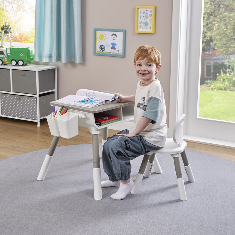 Kids Scandi Height Adjustable Table and Chair Set - White & Grey