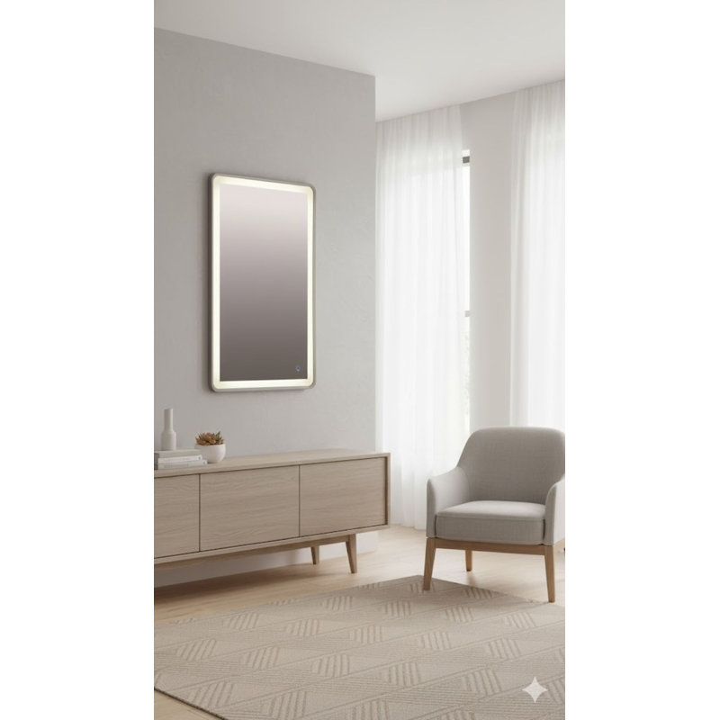 Miroir suspendu à anneaux lumineux DEL avec côtés en aluminium et bouton marche / arrêt à intensité variable