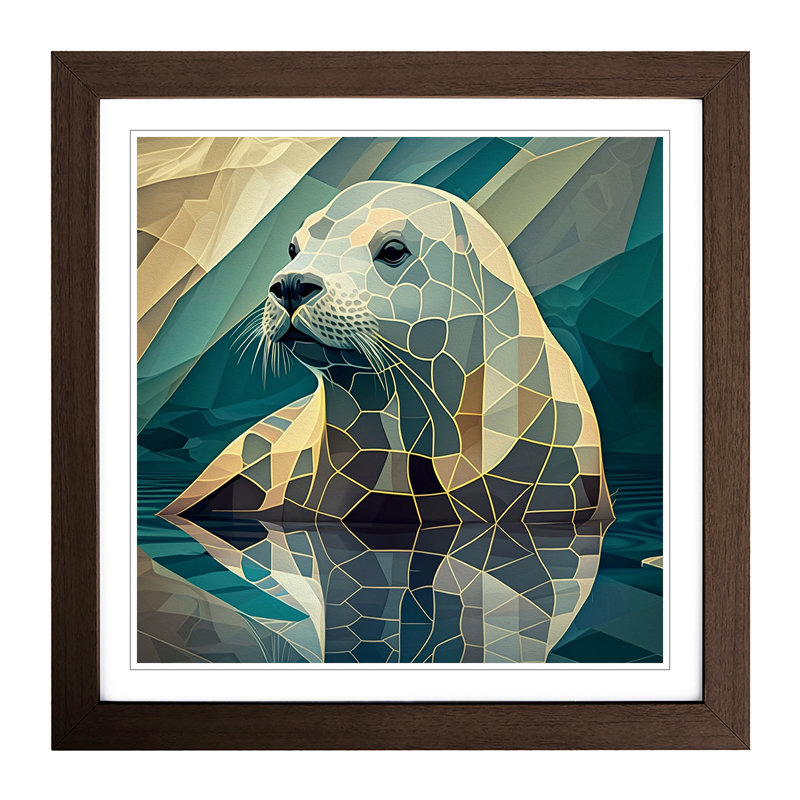 Seal Cubism - Single Picture Frame Print on Wood, Walnut