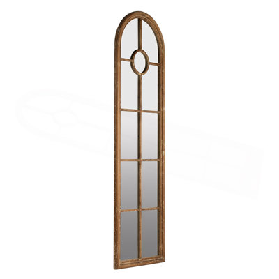 Half-Round Elongated Mirror With Decorative Window Look And Classic Architecture Style