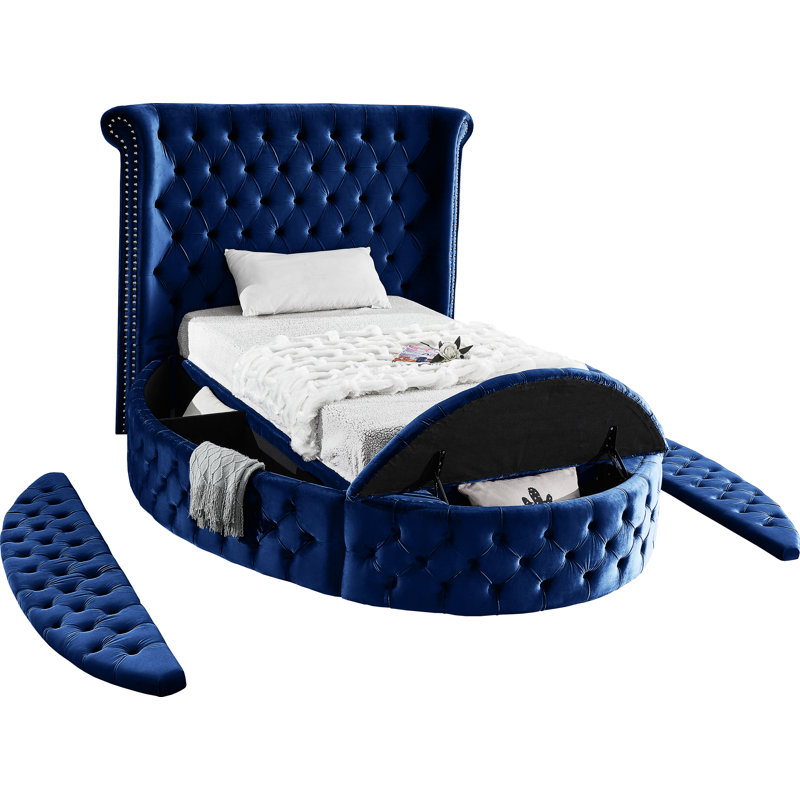 Dorgan Upholstered Wingback Bed, Twin, Navy Velvet