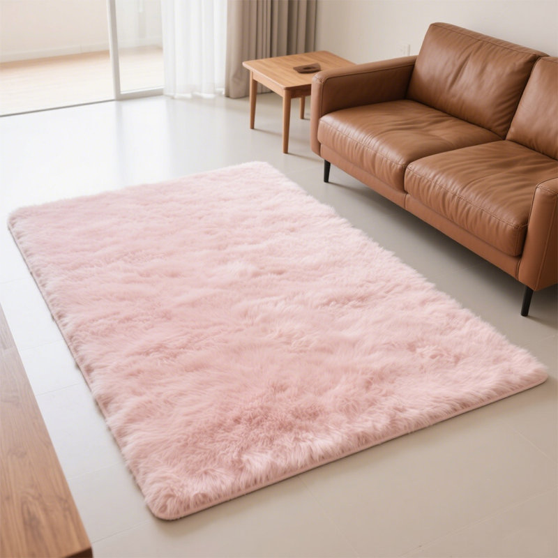 Tapis rose doux moelleux avec envers antidérapant, Rectangle 4pi x 6 pi