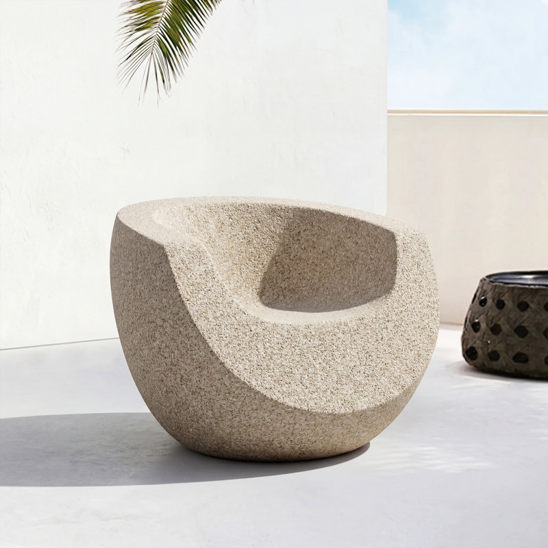 Sculptural Outdoor Lounge Chair, Faux Stone Finish, Ergonomic