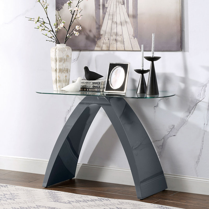 Hilry 47'' Glass Top Console Table, Gray