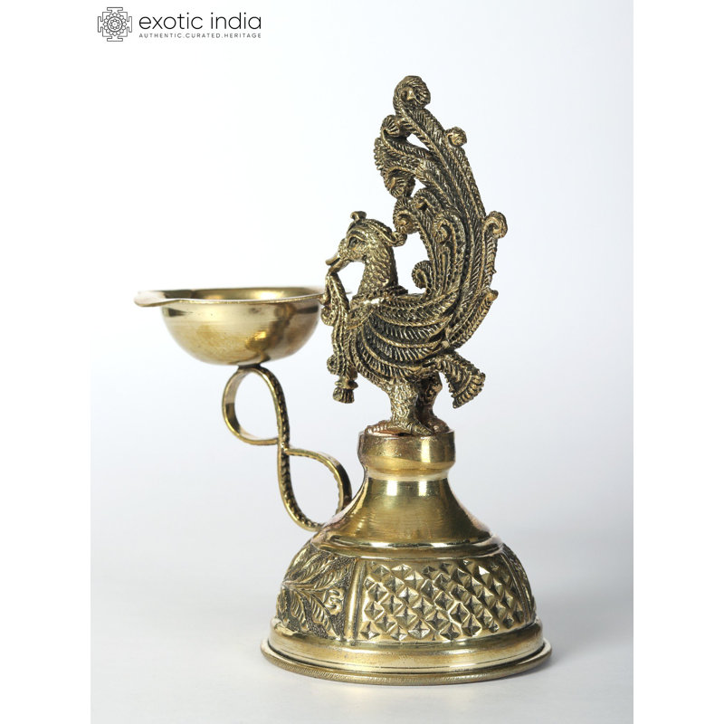Lampe à huile indienne 5 po en forme de paon de 5 po fabriquée à la main pour un autel, des rituels et un décor festif