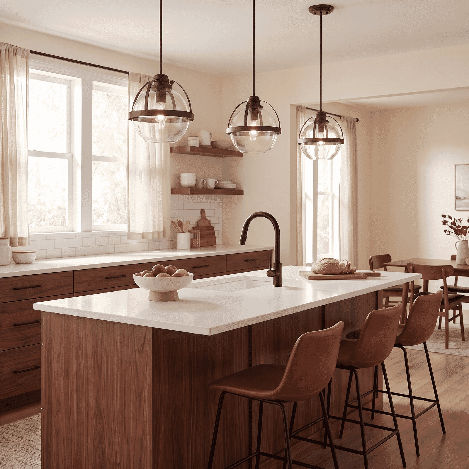 Margos Single Globe Glass Pendant, Satin Nickel