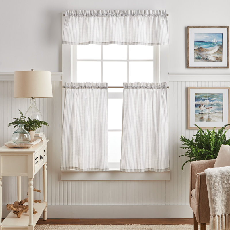 Martha Stewart Ticking Stripe Indigo Tier & Valance Set, Grey