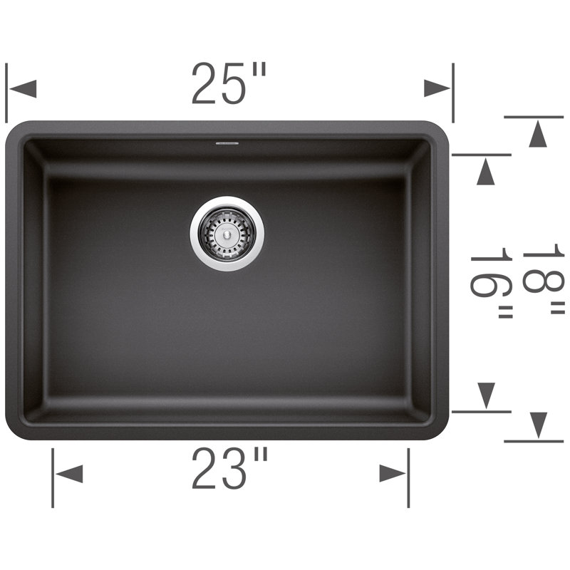 Precis SILGRANIT 25" L x 18'' W Undermount ADA Kitchen Sink, Anthracite