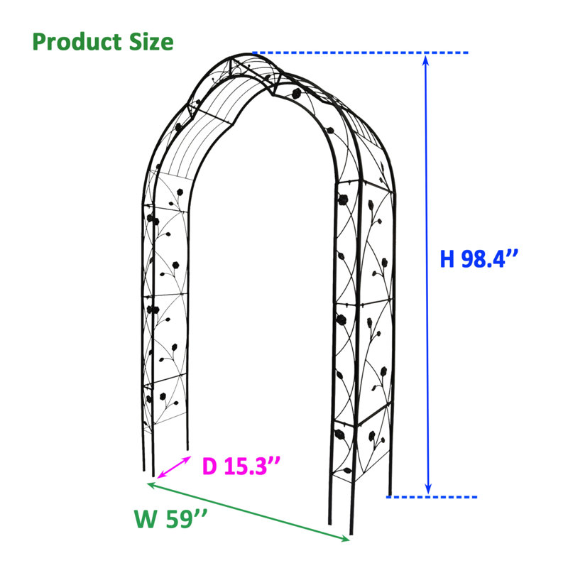 Elier 98.4'' H x 59'' W Iron Arched Trellis, Black